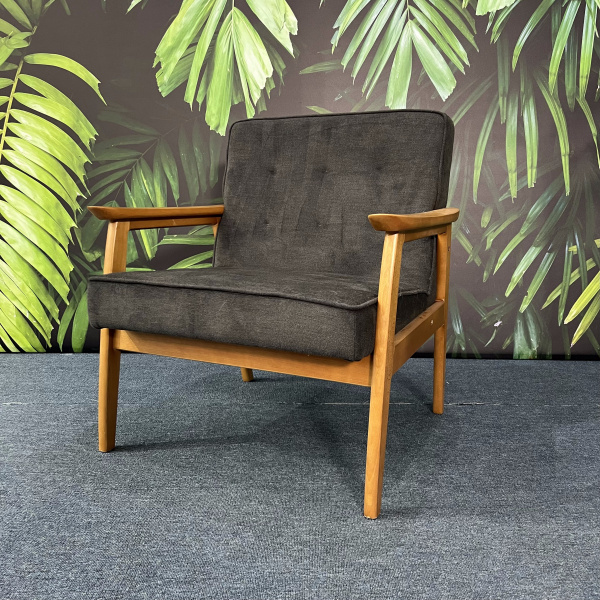 P2.1 ARMCHAIR WITH WOODEN FRAME AND ANTHRACITE FABRIC COVERING