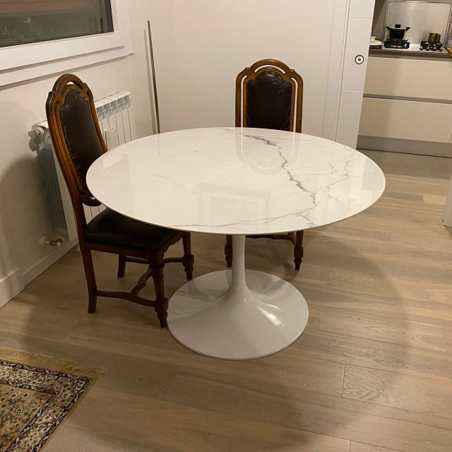 Tavolo rotondo 120 cm, tavolo da pranzo tondo bianco mod. Omar