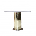 DANVILLE table with round top dia. 120 cm in Statuary marble and central base with golden foil