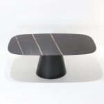 BEATRICE table with 220x110 cm barrel gold Calacatta marble top and white base