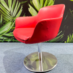 SWIVEL CHAIR – upholstered in red aniline leather and central base in bright chromed steel