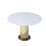 DANVILLE Tisch mit rundem Durchmesser 120 cm in Statuenmarmor und zentraler Sockel mit goldener Folie