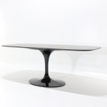 WING table with barrel top in black RAL-9005 liquid laminate 180x90 cm and base in black cast aluminum