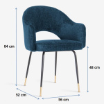 ESSETTI VELVET CHAIR WITH ARMRESTS, METAL LEGS AND BRASS CAPS