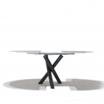 Table INTRECCIO avec plateau extensible en céramique effet marbre calacatta doré diamètre 120cm et piètement métal noir