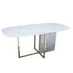 Tavolo ARIZONA con base in metallo e marmo e piano in marmo di carrara a forma botte misura 180x90 cm