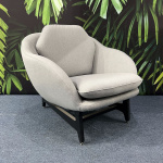 P2.4 ARMCHAIR - WITH WOODEN BASE AND GREY FABRIC COVERING