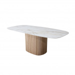 Tavolo MILLERIGHE con base in legno e piano a forma botte in ceramica effetto marmo calacatta oro misura 180x90 cm