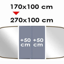 Ausziehbare Fassform: von 170x100 bis 270x100 cm 