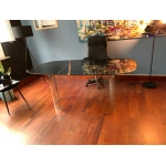 GIOTTO table with real marble barrel-shaped top measuring 220x120 and glass base
