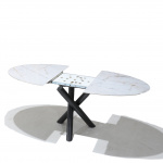 INTRECCIO table with extendable ceramic top in calacatta gold marble effect diameter 120cm and black metal base