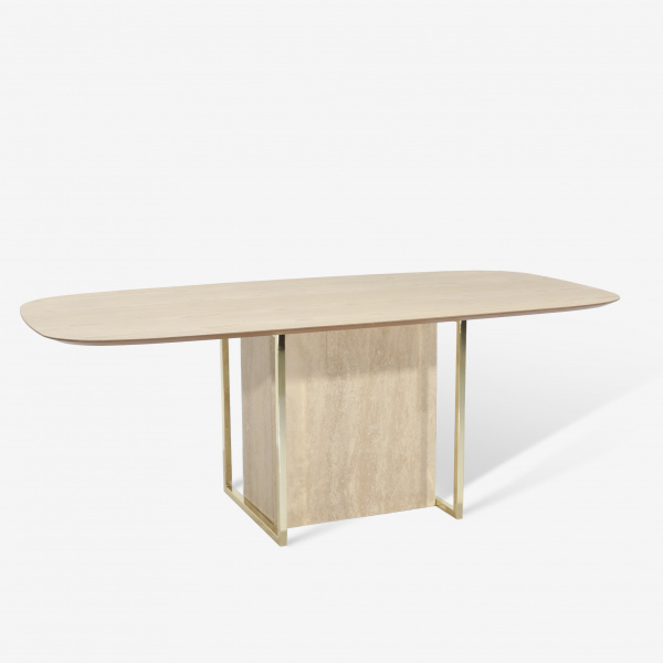 mesa alta con encimera en madera maciza de roble o haya y pie central.
