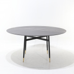 Tavolo ESTER con piano in marmo nero guinea tondo diametro 107cm e base in metallo nera