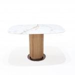 Mesa EMILIE con barril 160x85 cm calacatta oro tapa de cerámica efecto mármol y base de madera de fresno