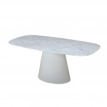 Tavolo BEATRICE con piano in marmo Calacatta oro a botte 220x110 cm e base bianca