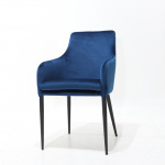 LIDIA Stuhl mit Armlehnen aus blauem Samt und schwarzen Beinen
