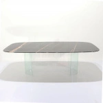 Tavolo GIOTTO con piano in vero marmo a forma botte misura 220x120 e base in vetro