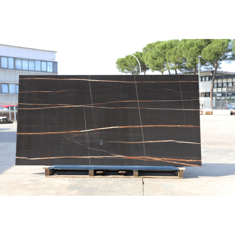 Ceramic slab with Black Guinea marble effect
