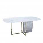 Tavolo ARIZONA con base in metallo e marmo e piano in marmo di carrara a forma botte misura 180x90 cm