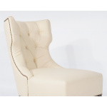TUFTED BACK LOUNGE ARMCHAIR with wenghè wooden base and leather upholstery