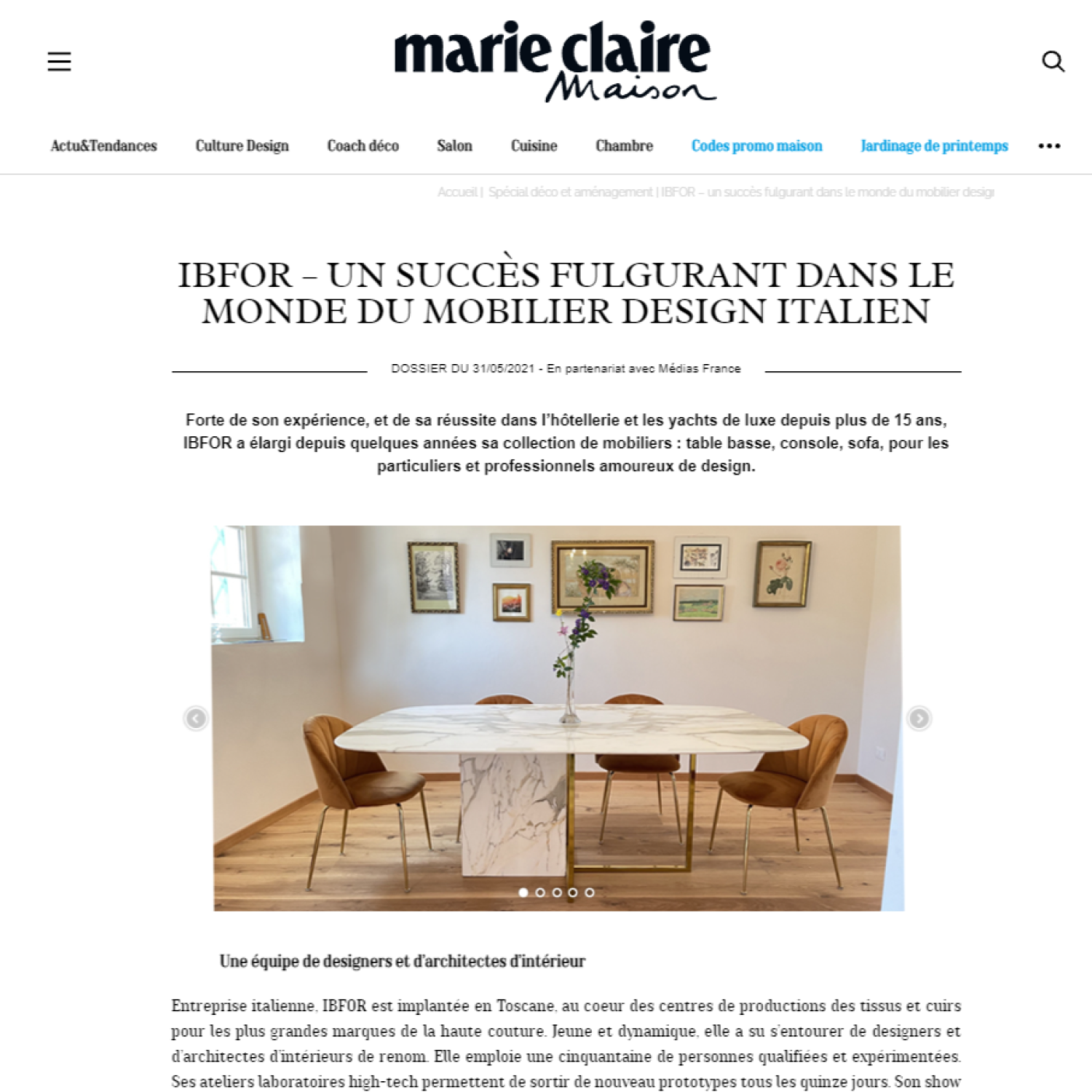 IBFOR SUR MARIE CLAIRE MAISON - IBFOR - Your design shop