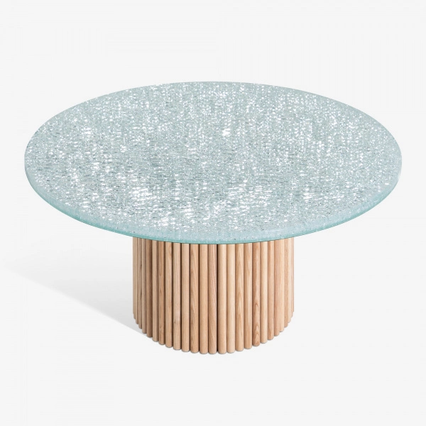 Vancouver - table basse ovale en chêne massif et verre Couleur