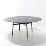 ESTER Tisch mit runder schwarzer Guinea Marmorplatte 107cm Durchmesser und schwarzer Metallbasis