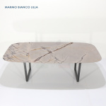 ROCK ONE table with 220x110 cm barrel top in black guinea marble and black lacquered metal base