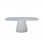 Table BEATRICE avec plateau en marbre Calacatta or fût 220x110 cm et base blanche