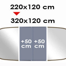 Ausziehbare Fassform: von 220x120 bis 320x120 cm